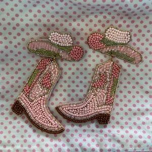 New/Never Worn, Pink Beaded Cowboy Boot Earrings, $15